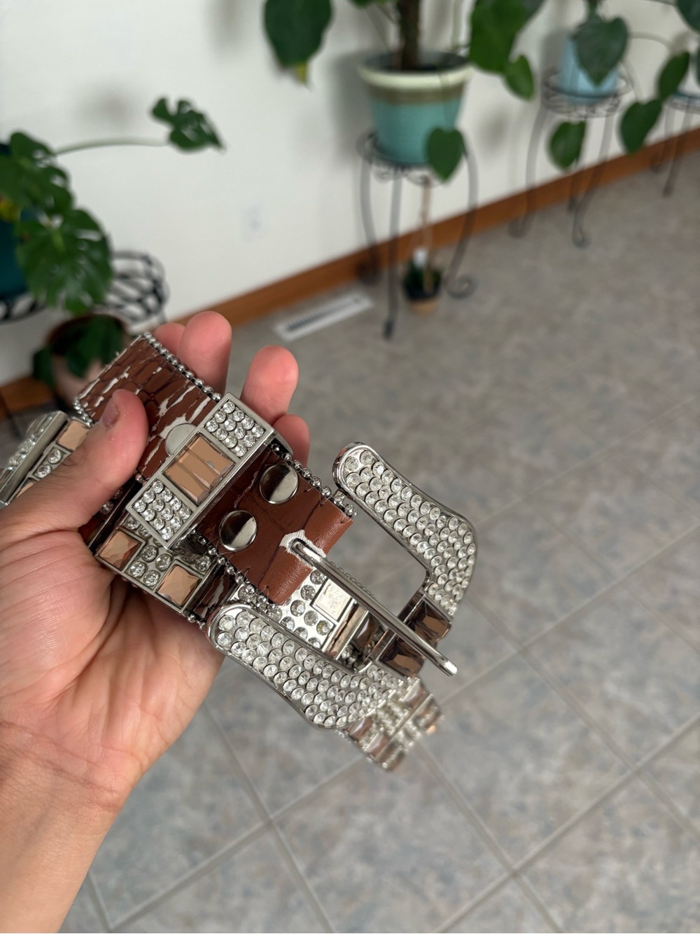 Y2K WESTERN RHINESTONE LEATHER BELT XL